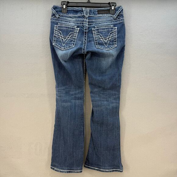 EUC Vigoss Womens Blue Jeans 5/28 Bootcut Western Embroidered Casual Biker Logo - Picture 2 of 12
